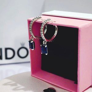 PANDORA Blue Rectangular Sparkling Hoop Earrings